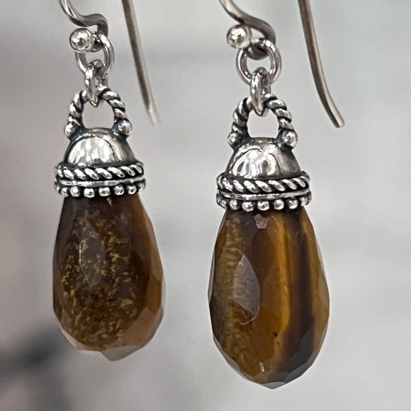 South African Tiger’s Eye Sterling Silver Crowned Drop Earrings - Picture 8 of 10